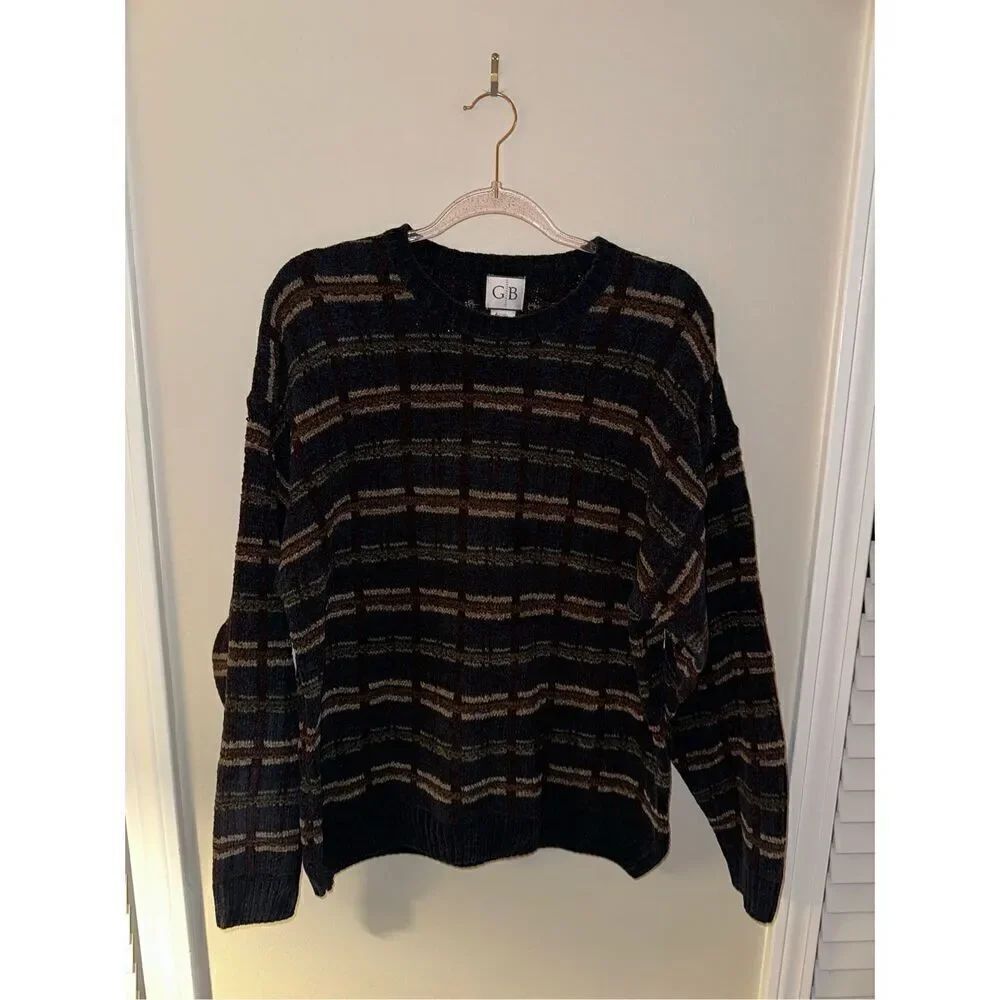 Vintage Geoffrey Beene Coogi Style Sweater L Navy Plaid